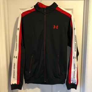 Under Armour Size Medium Zip Up Jacket Name Patterned Sleeves Black Red White